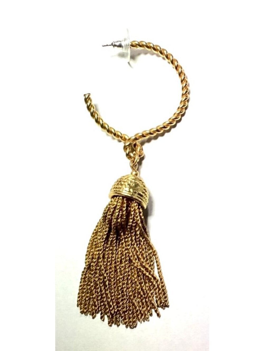 Chunky Goldtone Twisted Hoop Earrings with Chain Tassels Heavy - Picture 3 of 4
